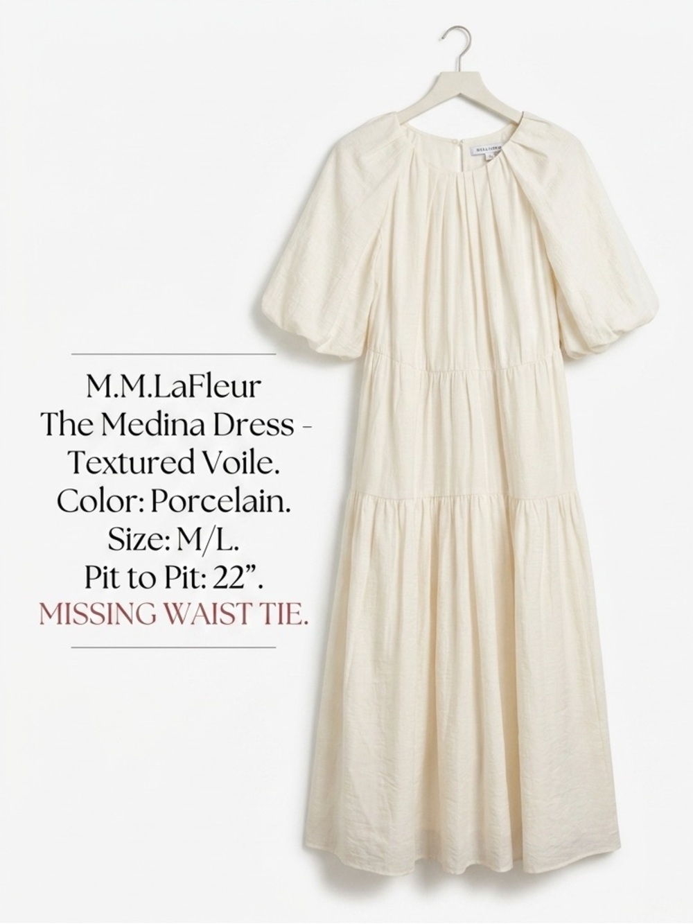 M.M.LaFleur Cream Tiered Midi Dress Size M/L Short Puff Sleeve: The Medina Dress